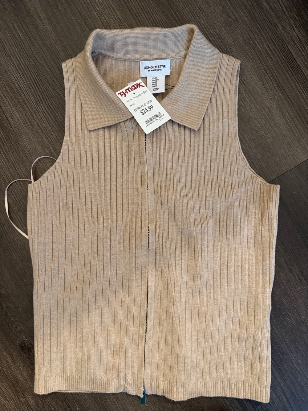 Song of Style Neutral Beige Ribbed Zip Polo Tank